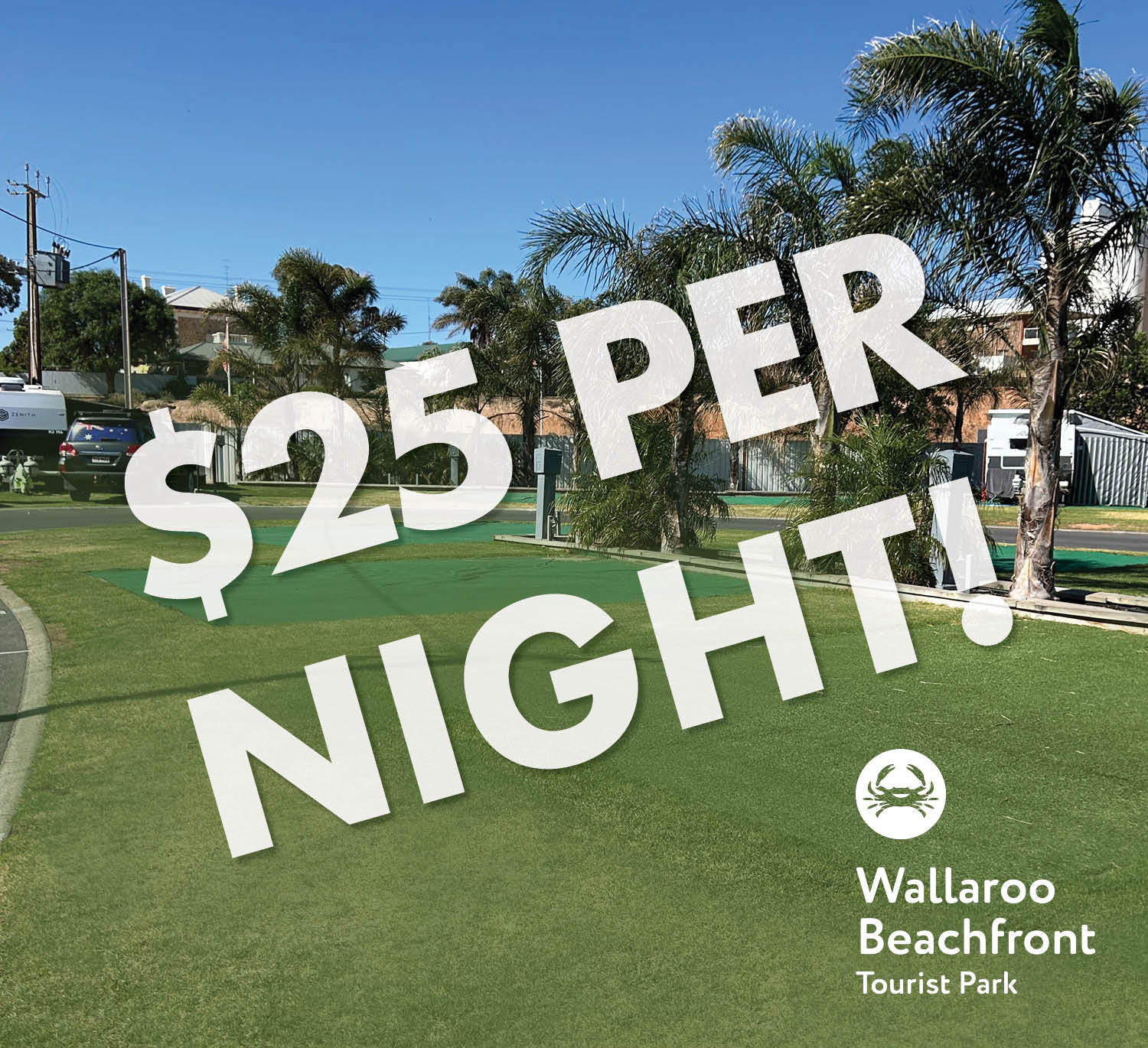 Wallaroo Beachfront Tourist Park special promo $25 per night for sites only in August 2026!